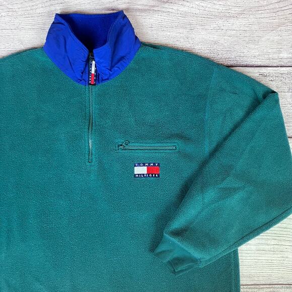 Vintage 1990s Tommy Hilfiger Quarter Zip Fleece Pullover - Picture 1 of 8